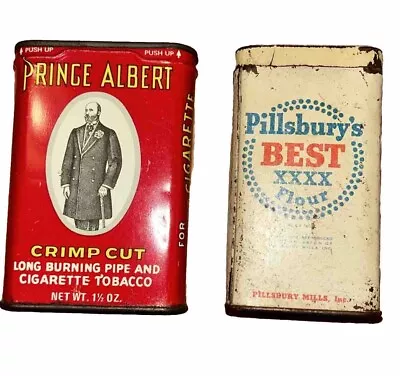 Lot 2 VTG Tin Products Pillsbury’s Best Flour Bank & Red Prince Albert Tobacco • $12