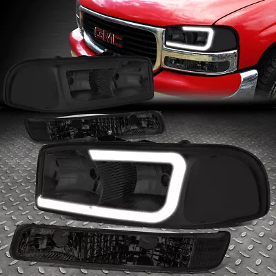 For 99-07 Gmc Sierra Yukon Xl C-tube Led Drl Bumper Headlight Lamps Smoked/clear • $98.88