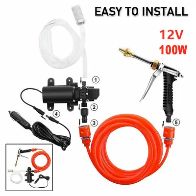 100W 12V Car Washer Portable Water Pump Kit Sprayer Cleaner Hose High Pressure • £16.14