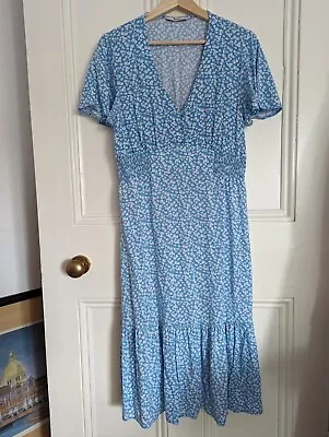 Blue Floral Tea Dress Midi Dress Garden Party Dress Size 12 • £5.60