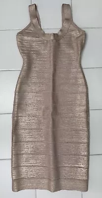 Herve Leger Iconic Bandage Dress Gold Metallic Size S • $199
