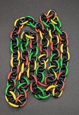 Rasta Reggae Colors Red Green Yellow Black Large Long Link Chain Necklace • $20