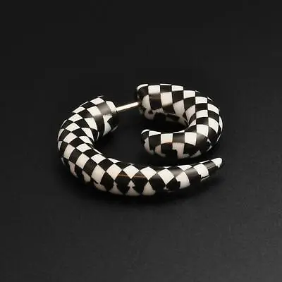 £3.99 • Buy Fake Ear Stretcher Plugs | Black & White Checked Acrylic Faux Gauge Spiral
