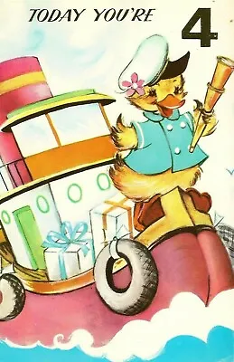 4th Happy Birthday Boys Girls Vintage Greeting Card 4 Years Old Sailor Duck Boat • £1.99