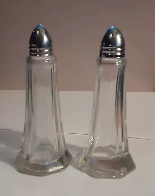 Vintage Heavy Glass Tower Salt/Pepper Shakers W/ Metal Lids • $5.95