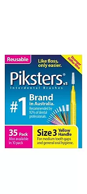 2 X 35 Pack = 70 Piksters Size 3 Interdental YELLOW Handle Brush Like Floss NEW • $21.99