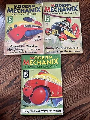 Vintage Lot Of 3 February July October 1935 Modern Mechanix & Invention Magazine • $12