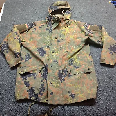 VTG German Army Field Jacket Coat Green Large Reg Flecktarn Camo Hooded Parka • $59.98