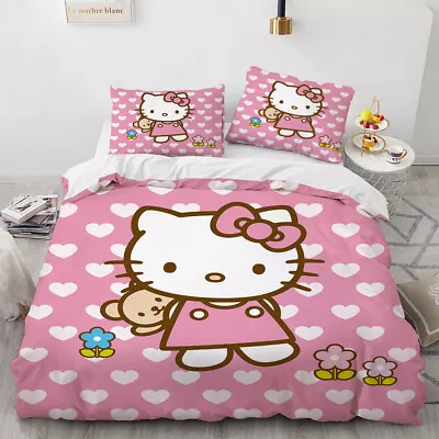 £32.36 • Buy Bed Sets 3D Hello Kitty Bedding Cover Suit King Size Polyester Quilt Cover  I1