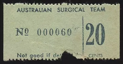 AUSTRALIA Ca1965 20 Cents Australian Surgical Team Vietnam Canteen Chit. Rare. • $99.74