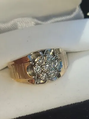 14K GOLD DIAMOND CLUSTER Mens RING BAND Sz.9.50 6g Total .42 CT • $575