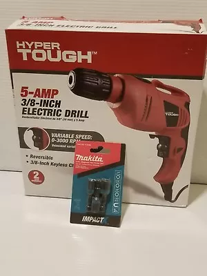 Hyper Tough AQ00017G 5 Amp 3/8 Inch Electric Drill With Keyless Chuck+Makita Bit • $26.99