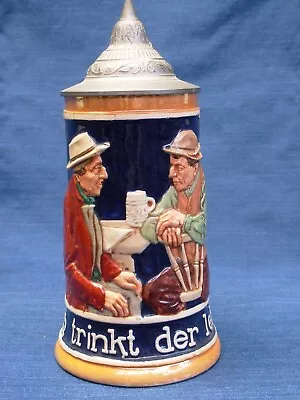 Reinhold Merkelbach 0.5L German Beer Stein #3396 Pewter Lid Tavern Scene Saying • $12