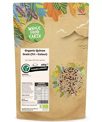 Wholefood Earth Organic Quinoa Grain (Tri-Colour) – 500g | Raw | Vegan • £12.99