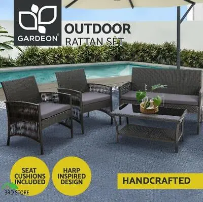 $305.10 • Buy Gardeon Garden Furniture Outdoor Setting Rattan Chair Table Wicker Patio Grey