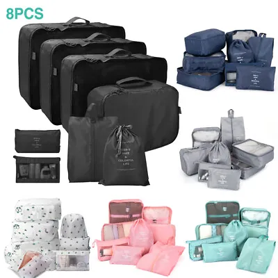$16.99 • Buy 8PCS Packing Cubes Travel Storage Pouches Luggage Organiser Clothes Suitcase Bag