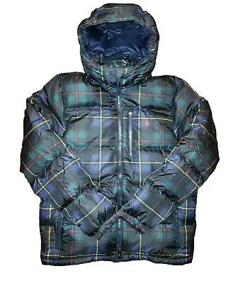 Polo Ralph Lauren MENS XXL Green Blue Red Plaid Hooded Puffer Jacket Bubble Coat • $209.99