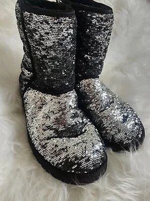 Ugg Classic Short Sparkle Size 9 - Rare Sequin Sherpa Boots Rare Find  • $62