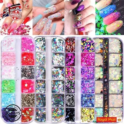 Nail Art Sequins Flakes Glitter Gems Confetti 3D Decoration Bling Studs Craft UK • £2.79