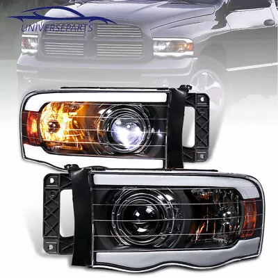 Pair LED Projector DRL Headlights Black Clear For 02-05 Dodge Ram 1500 2500 3500 • $200.79