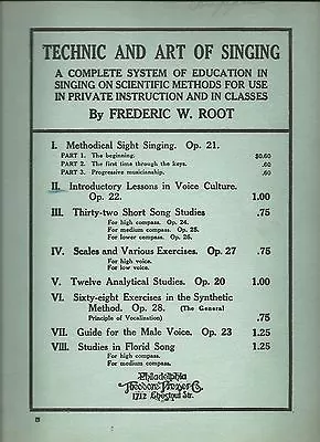 Introductory Lessons In Voice Culture Op. 22 By Frederic W. Root • $4.43