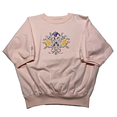 Vintage 80s Flowers T-Shirt Women’s Medium Top Blouse Pink Art Cute 70s USA Made • $24.99