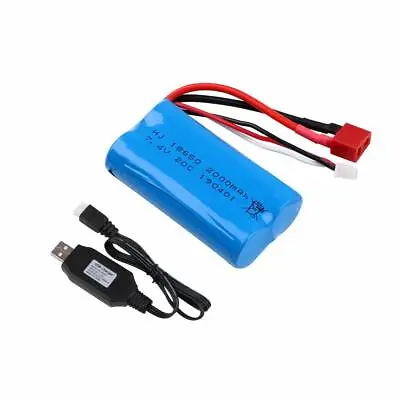 7.4V 2000mAh 2S Lipo Battery 20C T Plug Connector W/ USB Charger For RC Car UK • £14.99