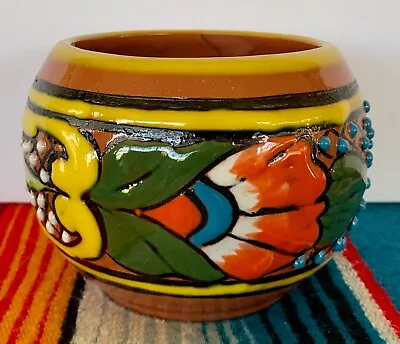 Mexican Ceramic Flower Pot Planter Folk Art Pottery Handmade Talavera #4 • $19.99