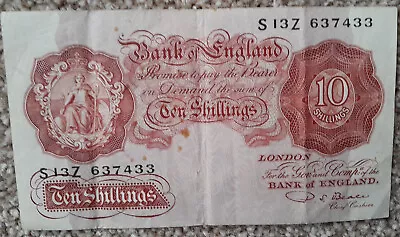 Banknote Of England Ten Shillings- P S BEALE - S13Z 637433 -Circulated Condition • £2.99