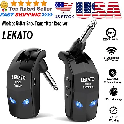 LEKATO Wireless Guitar System Bass Transmitter Receiver 2.4Ghz ISM 4 Channel • $29.99