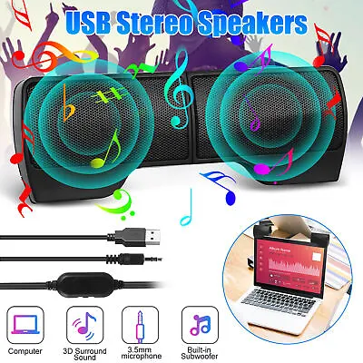 Stereo Sound Mini External USB Computer Speakers Laptop Tablet Clip-on Soundbar • $12.98