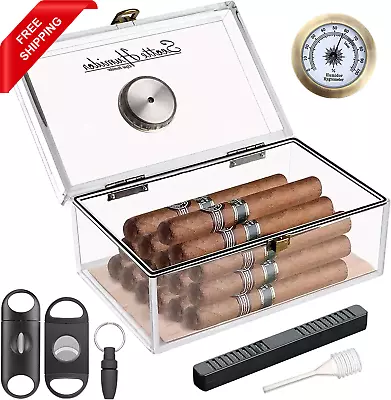 $30.79 • Buy Acrylic Cigar Humidor Jar/Case/Box With Humidifier And Hygrometer Can Hold About
