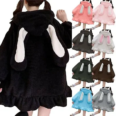 Women Cute Bunny Ear Long Sleeve Fuzzy Fluffy Rabbit Sweatshirt Hoodie Coats • $31.32