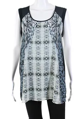 Cabi Womens Sleeveless Scoop Neck Abstract Boxy Shirt Blue Size Medium • $2.99
