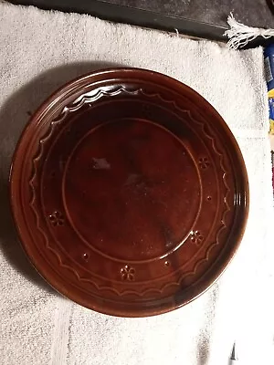Vintage Marcrest Brown Daisy Dot Stoneware Dinner Plate 9.5  Dia. • $13.19