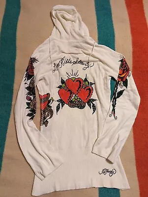 Vintage Y2K Ed Hardy White Design Love Kills Slowly Hoodie Sweater L Rose  • $59.88