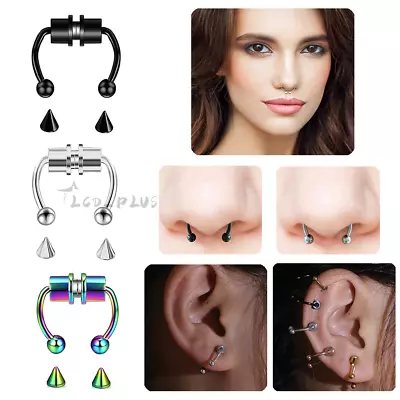 Magnetic Non-Piercing Fake Nose Rings Septum Segment Helix Club Clickers Punk US • $5.15