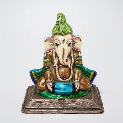 Lord Ganesha Hindu God Meenakari Hand Enameled Metal Foil Idol Sculpture • $60