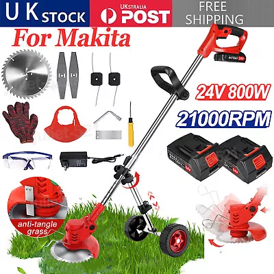 24V Cordless Electric Strimmer Grass Trimmer Garden Edger With Wheels+2 Battery • £38.39