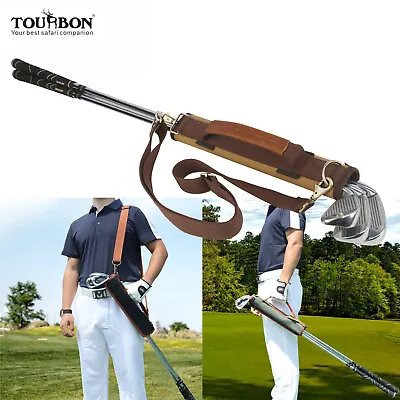 TOURBON Canvas Leather Golf Clubs Carrier Holder Sunday Travel Shoulder Bag Case • $64.77