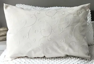 Handmade James Dunlop Cream Embroidered Fabric Cushion Cover 60x40  NEW • $25