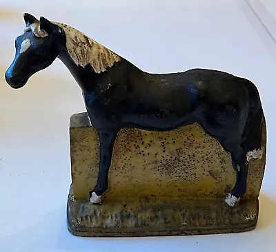 Cast Iron Horse Doorstop Bookend Black W/ White Mane Antique Rare One Of A Kind • $89.95