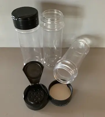 SPICE BOTTLES JARS 5 Oz CLEAR PLASTIC W/black Flip Caps Lot Of 3 FREE US SHIP • $7.49