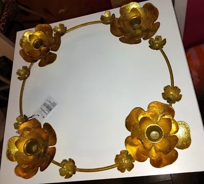 Golden Floral Candle Holder Round Candelabra Table Centerpiece Wreath • £25