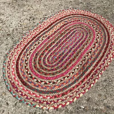 £39.99 • Buy Colourful And Hard Wearing Chindi Cotton And Jute Oval Rug For Home Interior Use