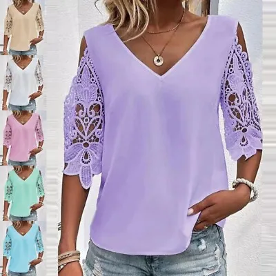 $26.15 • Buy Ladies Summer Tops 3/4 Sleeve T Shirt Women Comfy V Neck Dailywear Tunic Blouse