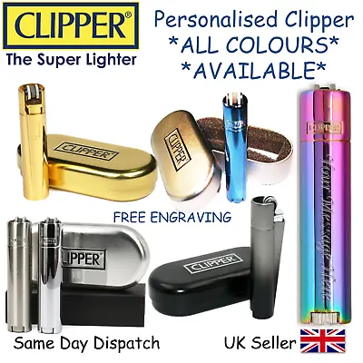 £34.99 • Buy PERSONALISED ENGRAVED METAL CLIPPER LIGHTER - BLACK BLUE GOLD Christmas Gift