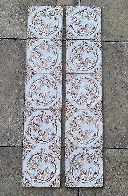 Set Of Ten Fireplace Tiles George Marsden Brown Floral Transfer Print C1890 Ae1 • $273.74