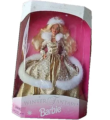 Barbie Doll Winter Fantasy  11 1/2  Faux Fur Hat Gown Shoe Mattel 1995 New VTG • $15.99
