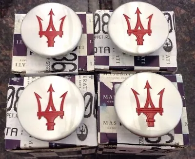 2002-18 MASERATI WHEEL CENTER CAPS SILVER WITH RED TRIDENT SET OF 4 - 606 - 44mm • $79